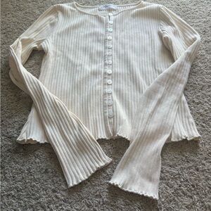 Carly Jean Los Angeles Ivory Ribbed Button-Down Shirt